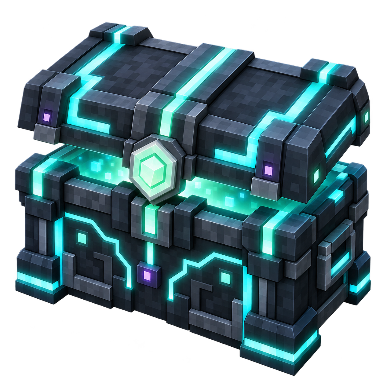 Neon Cache mit leuchtenden Cyan-Konturen